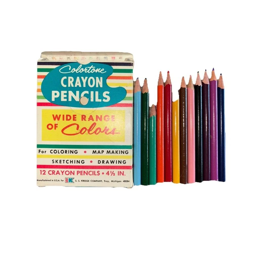 VINTAGE COLORTONE CRAYON PENCILS SET OF‎ 12  NON TOXIC  4.5